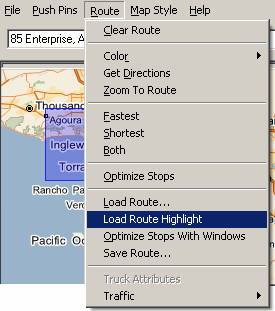 route load route highlight menu